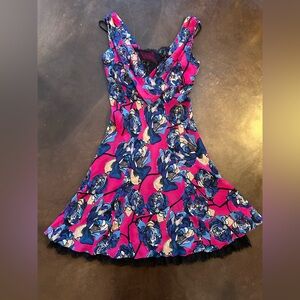 Diane Von furstenberg- 100% silk, Suffolk dress, floral with lace trim, size 12
